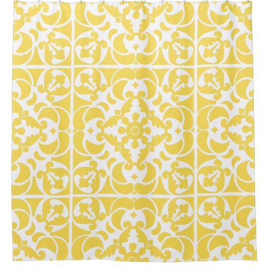 Geel Azulejos Portugees Spaans Mediterraan Douchegordijn (Voorkant)