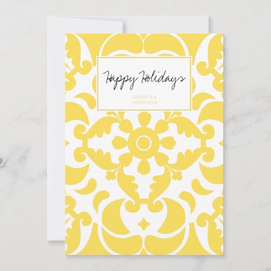 Geel Azulejos Portugees Spaans Mediterraan Feestdagenkaart (Voorkant)