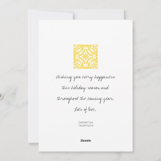 Geel Azulejos Portugees Spaans Mediterraan Feestdagenkaart (Achterkant)