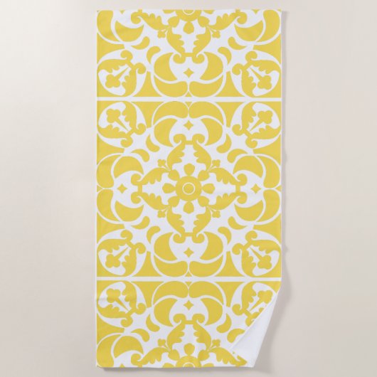 Geel Azulejos Portugees Spaans Mediterraan Strandlaken (Voorkant)