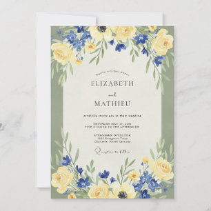 Geel Azure Ranunculus Eucalyptus Bruiloft Kaart