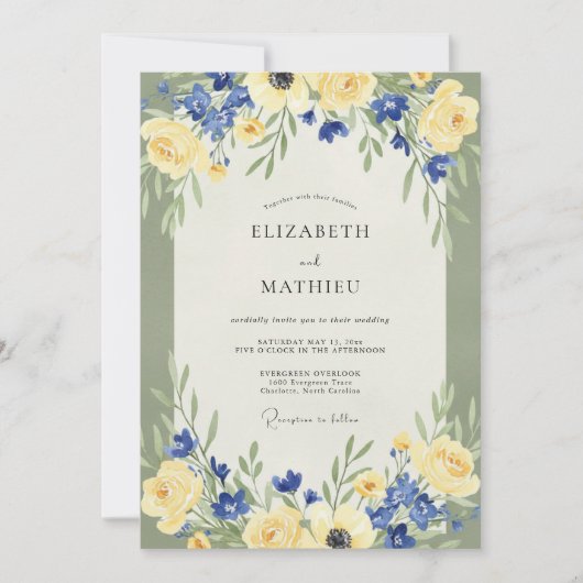 Geel Azure Ranunculus Eucalyptus Bruiloft Kaart (Voorkant)