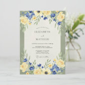 Geel Azure Ranunculus Eucalyptus Bruiloft Kaart (Staand voorkant)