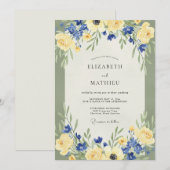 Geel Azure Ranunculus Eucalyptus Bruiloft Kaart (Voorkant / Achterkant)