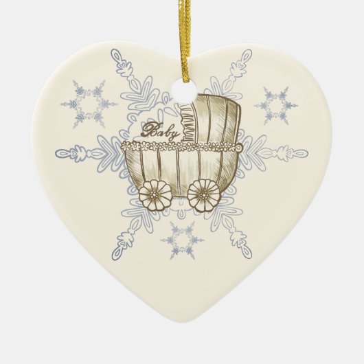 Geel Baby Buggy SnowFlake-keramisch ornament (Voorkant)