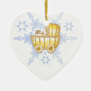 Geel Baby Buggy SnowFlake-keramisch ornament
