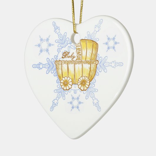 Geel Baby Buggy SnowFlake-keramisch ornament (Links)