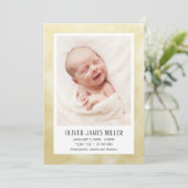 Geel Baby Geboorte Aankondiging Fotokaart (Staand voorkant)