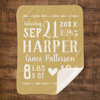 Geel Baby Meisje Geboortestatistieken Keepsake Sherpa Deken