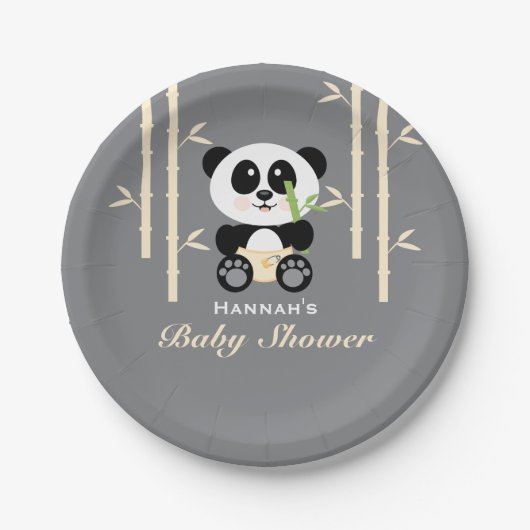 Geel Baby shower Bamboo Panda Papieren Bordje (Voorkant)