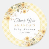Geel Baby shower Dank u Ronde Sticker (Voorkant)