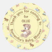 Geel Baby shower Favor Bedankt Ronde Sticker (Voorkant)