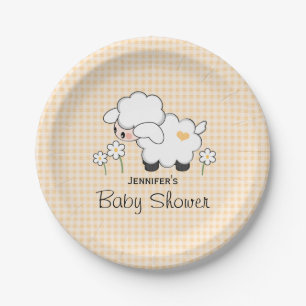 Geel Baby shower Gingham Lamb Papieren Bordje