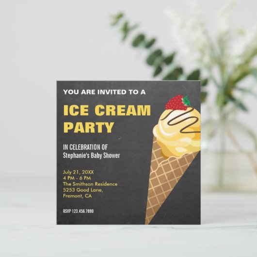 Geel Baby shower Ice Cream Cone Kaart (Staand voorkant)