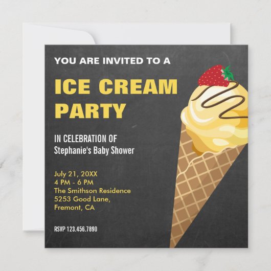 Geel Baby shower Ice Cream Cone Kaart (Voorkant)