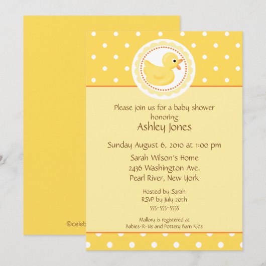 Geel Baby shower Kaart (Voorkant / Achterkant)