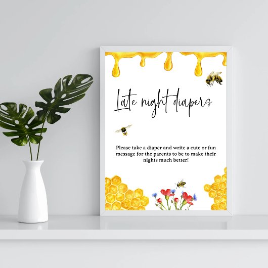 Geel Baby shower Late nachts Luiergame Poster