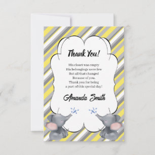 Geel Baby shower met gestreept olifant Bedankkaart