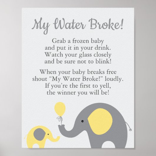 Geel Baby shower met olifant Mijn bord met waterbr Poster (Voorkant)
