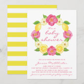 Geel Baby shower met roze roze rozen stapen Kaart (Voorkant / Achterkant)