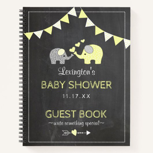 Geel Baby shower Olephants Chalk Guest Book | Notitieboek (Voorkant)