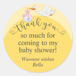 Geel Baby shower Ooievaar Dank u Sticker
