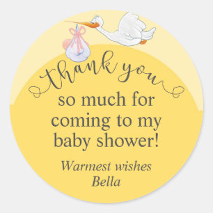 Geel Baby shower Ooievaar Dank u Sticker