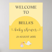Geel Baby shower Ooievaar Welkomstbord Poster (Voorkant)