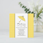 Geel Baby shower Polka Dots Umbrella Kaart (Staand voorkant)