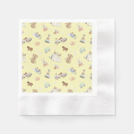 Geel Baby shower  Speelgoed Coin Cocktail Servet (Voorkant)