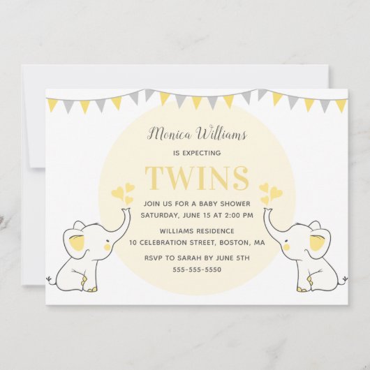 Geel Baby shower | Twins Baby shower Kaart (Voorkant)