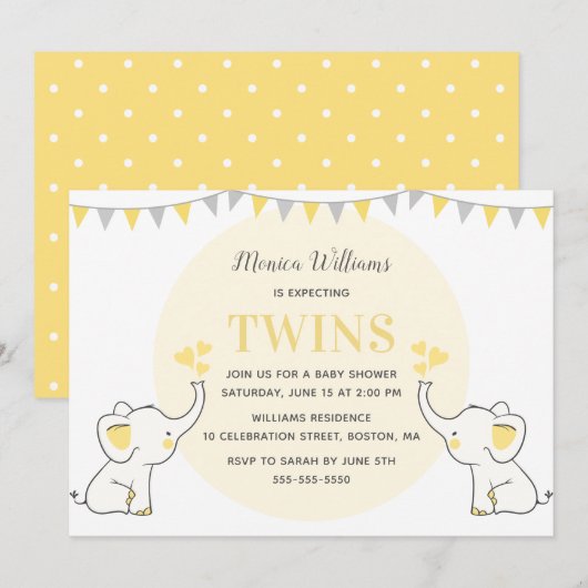 Geel Baby shower | Twins Baby shower Kaart (Voorkant / Achterkant)