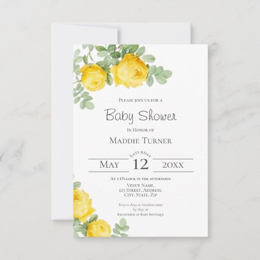 Geel Baby shower Uitnodiging (Voorkant)