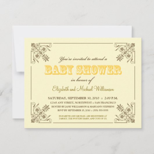 Geel Baby shower Uitnodiging (Voorkant)