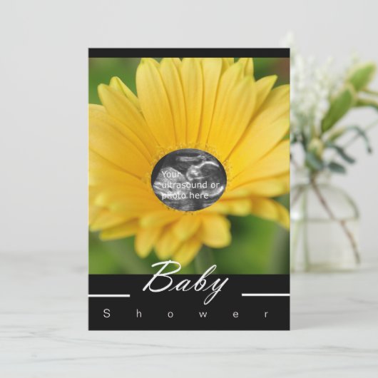 Geel Baby shower Uitnodiging "Kloeiend kind" (Staand voorkant)