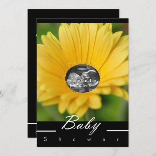 Geel Baby shower Uitnodiging "Kloeiend kind" (Voorkant / Achterkant)