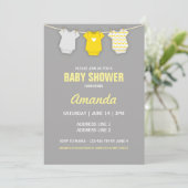 Geel Baby shower uitnodiging, waslijn thema Kaart (Staand voorkant)