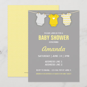 Geel Baby shower uitnodiging, waslijn thema Kaart