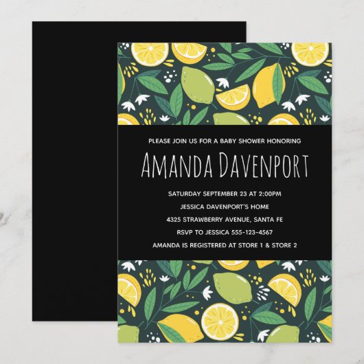 Geel Baby shower van het lam- en Limoen-fruitpatro Kaart (Voorkant / Achterkant)