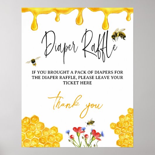 Geel Baby shower van honingbijen Klein Raffle Game Poster (Voorkant)