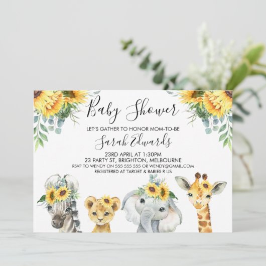 Geel Baby shower van Safari-dieren  Kaart (Staand voorkant)