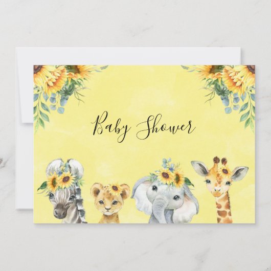 Geel Baby shower van Safari-dieren  Kaart (Achterkant)