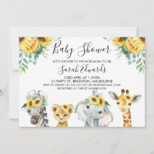 Geel Baby shower van Safari-dieren  Kaart
