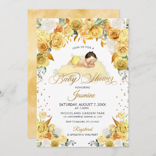 Geel Baby shower voor het slapengaan Kaart (Voorkant / Achterkant)