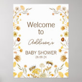 Geel Baby shower Wildbloem Welkomstteken Poster (Voorkant)