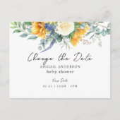 Geel Baby shower Zonnebloem Verander de Datum Briefkaart (Voorkant)
