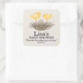 Geel Baby Vogelnest | BABY SHOWER Vierkante Sticker (Tas)