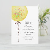 Geel Ballon Waterverf Verjaardagsfeest Kaart (Staand voorkant)