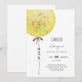 Geel Ballon Waterverf Verjaardagsfeest Kaart (Voorkant / Achterkant)