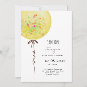 Geel Ballon Waterverf Verjaardagsfeest Kaart